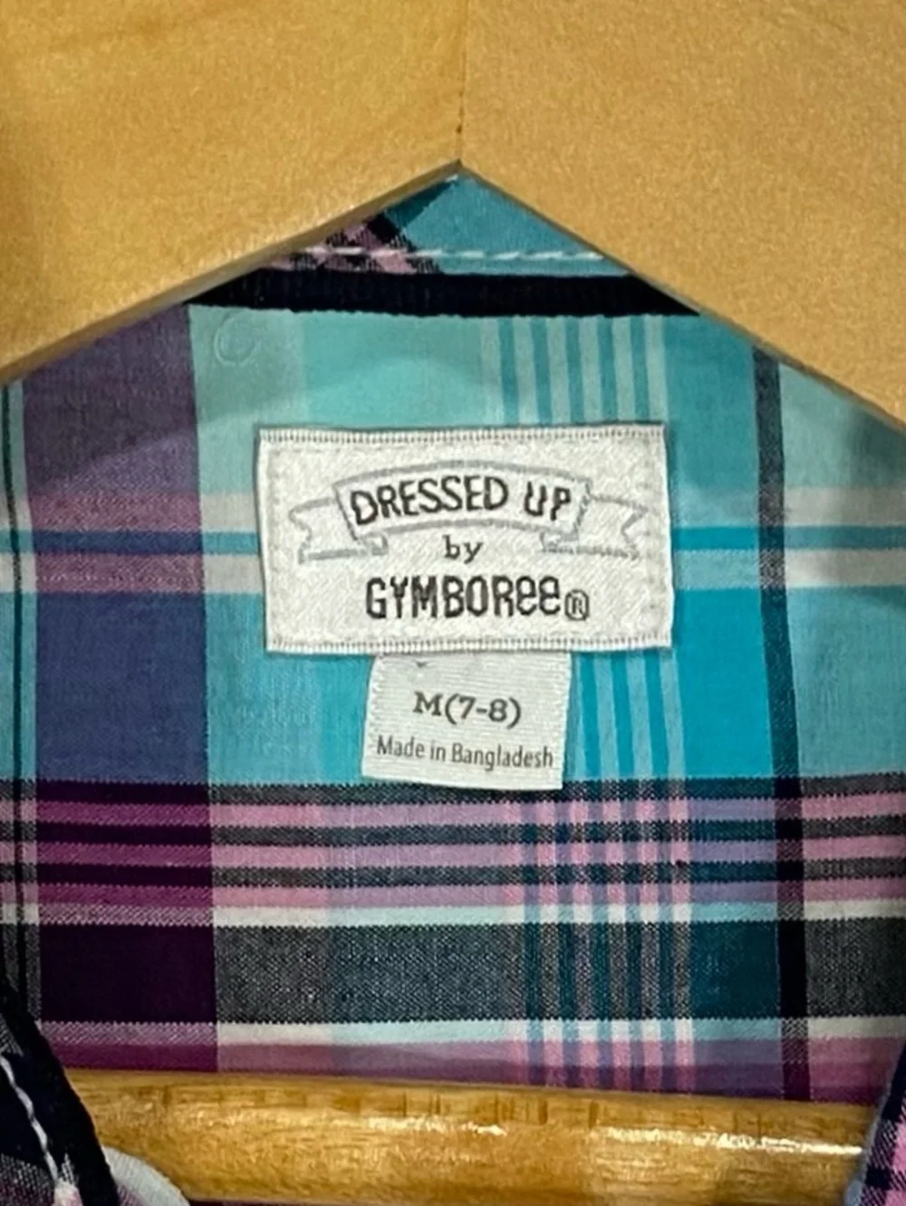 Gymboree Boys ‘Family Brunch’ Magenta and Turquoise Plaid Shirt Size M (7-8)
